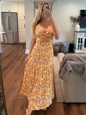 l*space Yellow & White Floral Maxi Dress with Cutout Bodice